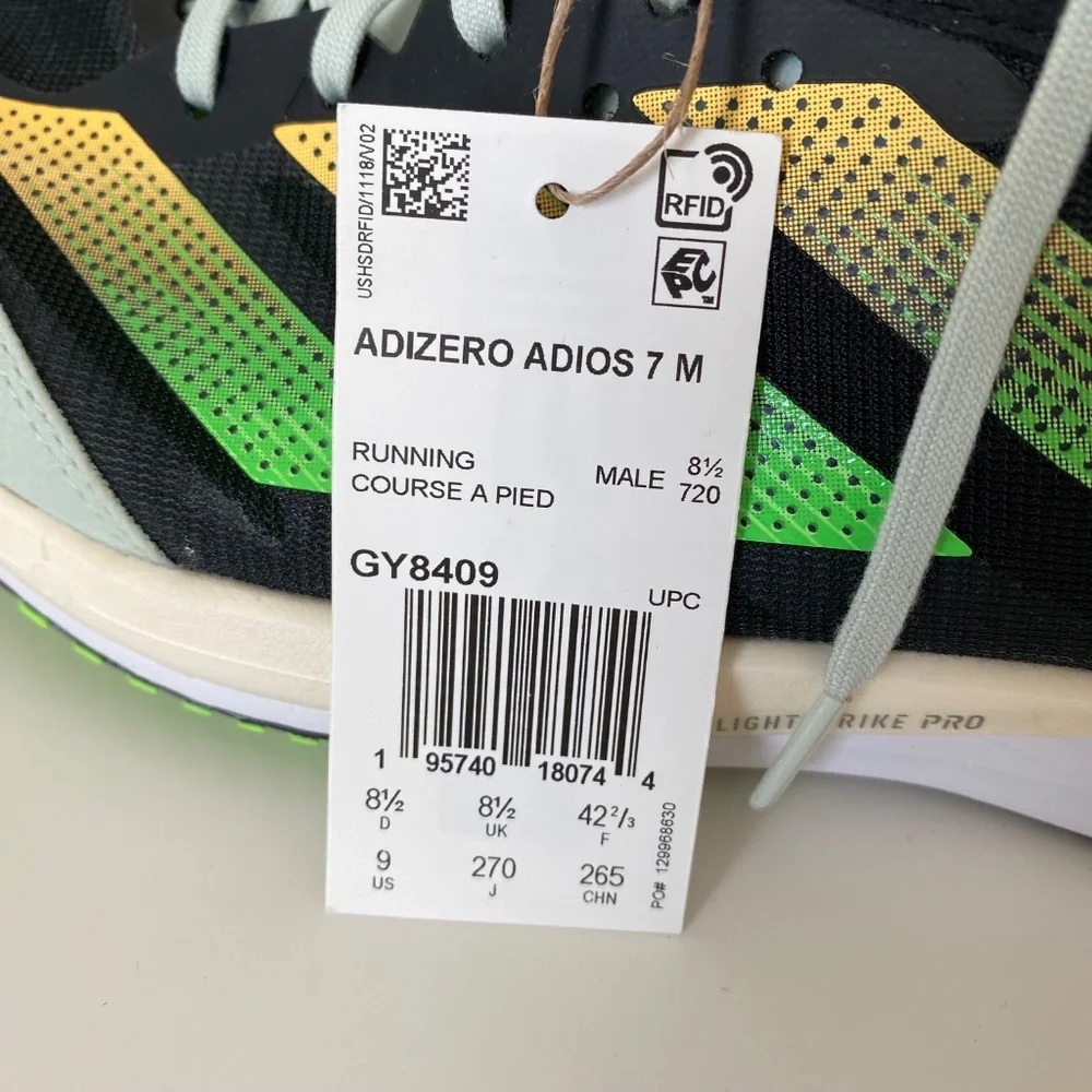 New in the Box Men's Adidas Adizero Adios 7 M Running Shoes Size US 9 (GY8409)